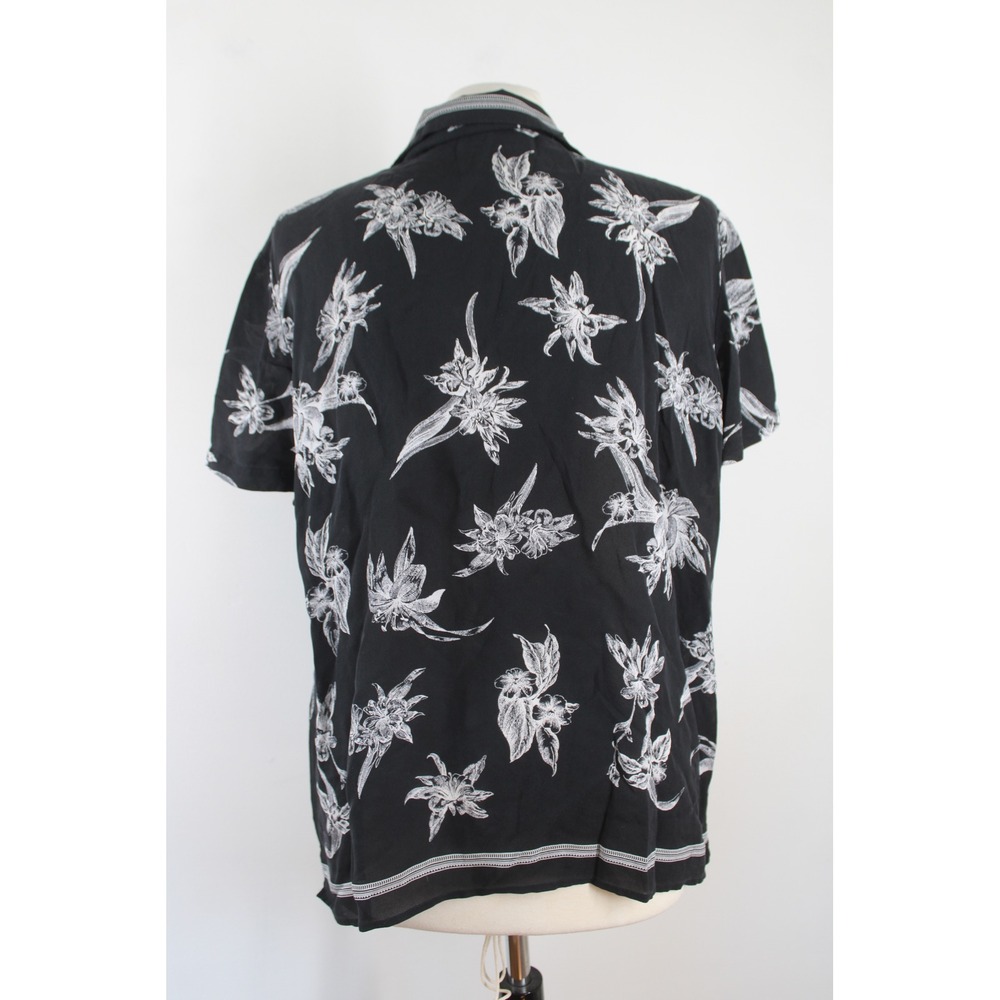 Vtg Liz Claiborne 10 Black Silk Floral Camp Collar Short Sleeve Button Top Shirt - Picture 3 of 7